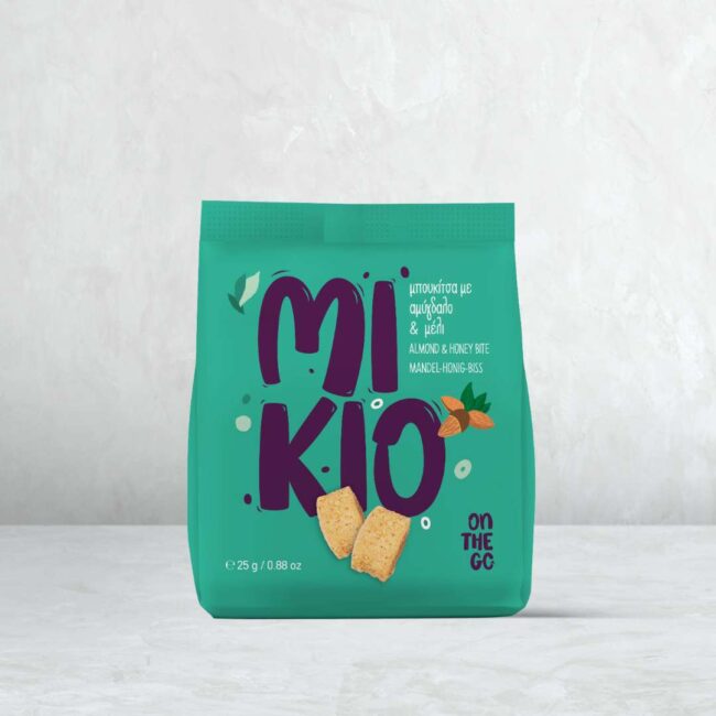 MIKIO Bites snack packaging design with bold colors and playful branding for youth appeal by leoussis a_