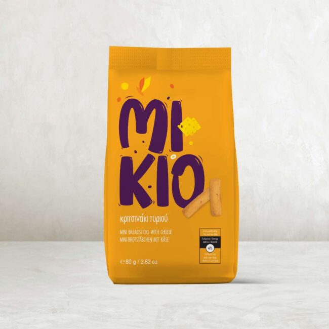 MIKIO Bites snack packaging design with bold colors and playful branding for youth appeal by leoussis a_
