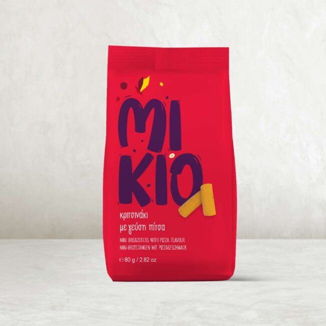 MIKIO Bites snack packaging design with bold colors and playful branding for youth appeal by leoussis a_